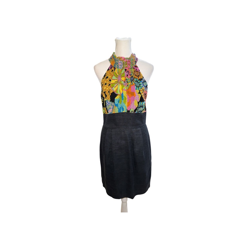 Trina Turk Silk Floral Halter Sheath Dress Black Multi Size 6 2102333